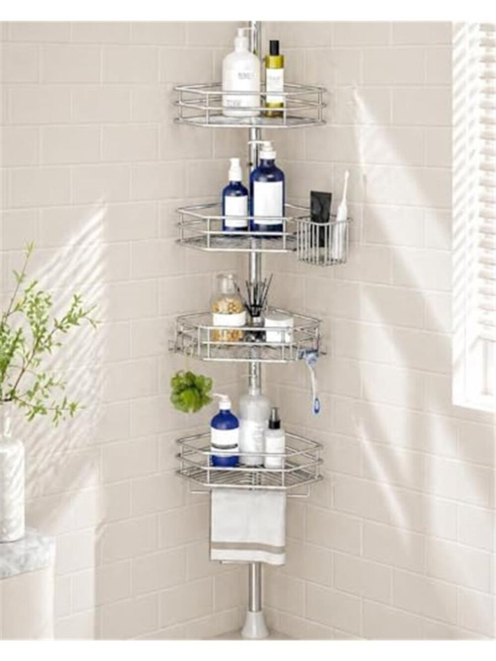 Rustproof Corner Shower Caddy Tension Pole for Bathroom Storage